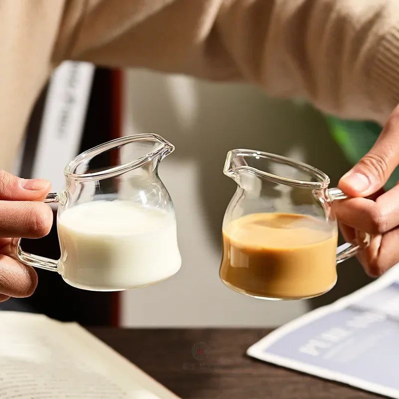 Cravinc 100ML Mini Coffee Cup with Handle, Transparent Handmade Latte Calf Milk Pot