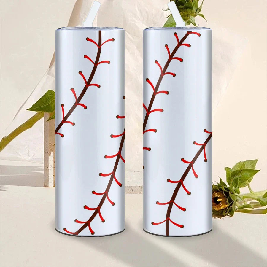 Baseball Pattern Stainless Steel Water Cup & Thin Bottle Set by Cravinc