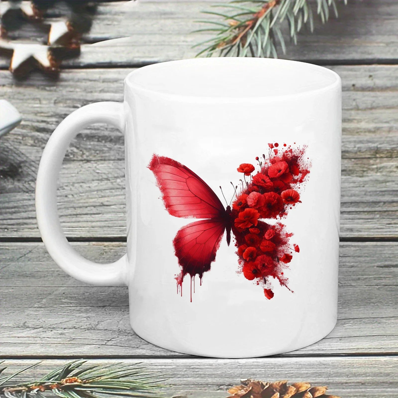 Cravinc 11oz Butterfly Pattern Ceramic Coffee Mug - Colorful Kitchen Drinkware