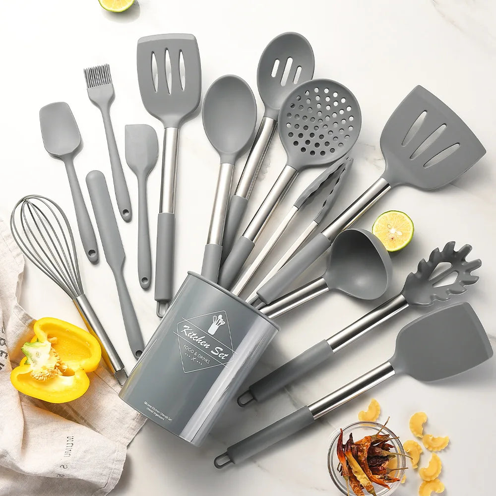 Cravinc 15-Piece Silicone Kitchenware & Stainless Steel Cooking Set