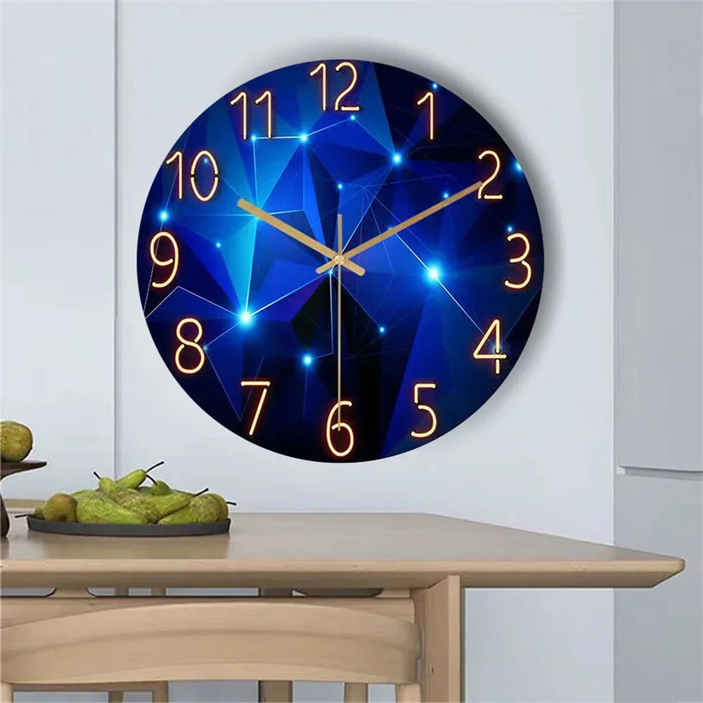 Cravinc 12-inch Geometric Wall Clock in Dark Blue Tempered Glass