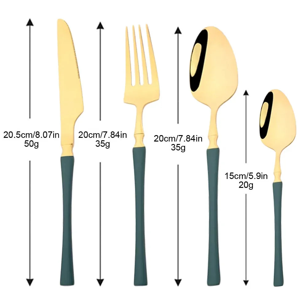 Cravinc 16-Piece Green Gold Stainless Steel Cutlery Set for Elegant Dining