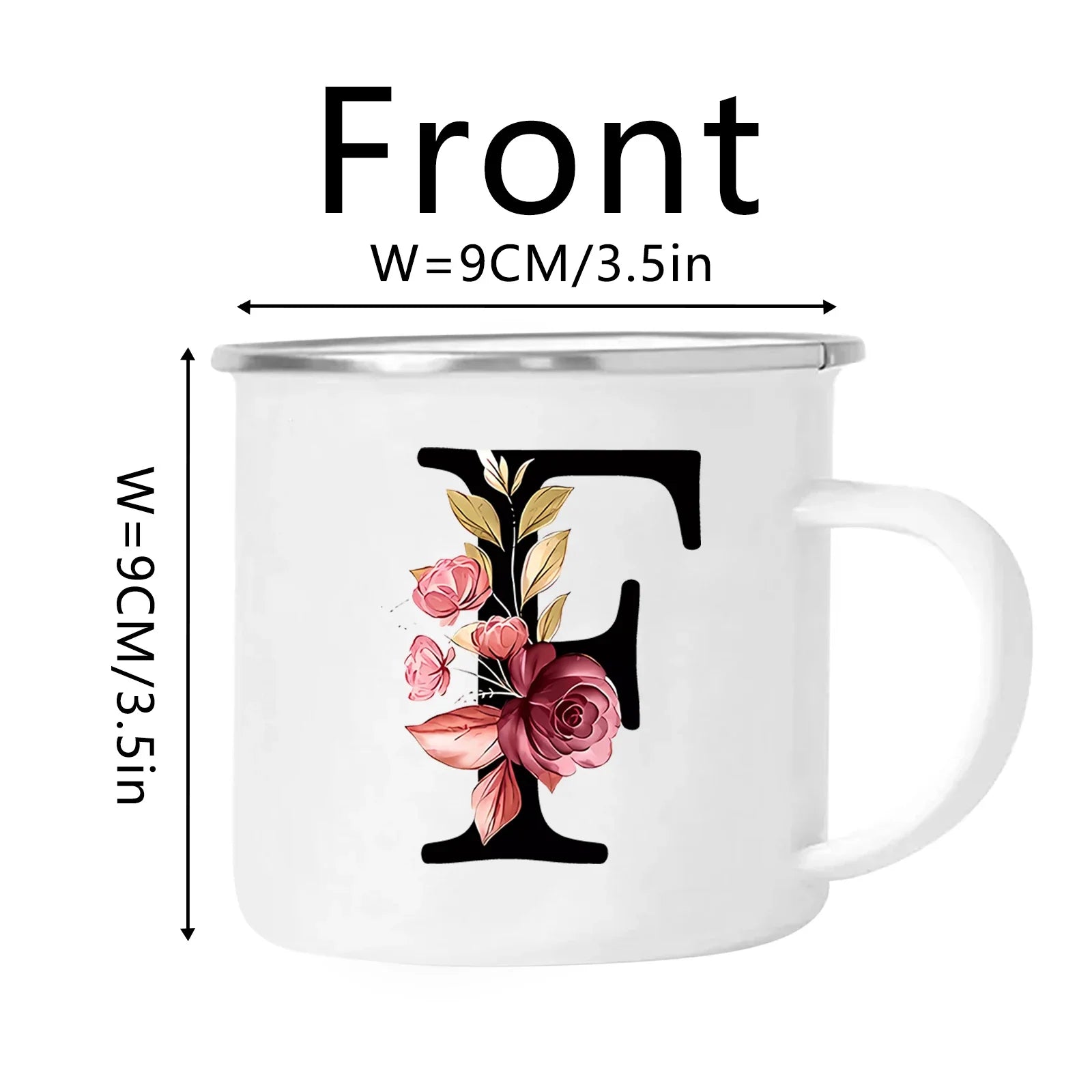 Cravinc 12oz Floral Letters Enamel Coffee Mug with Handle for Camping and Travel