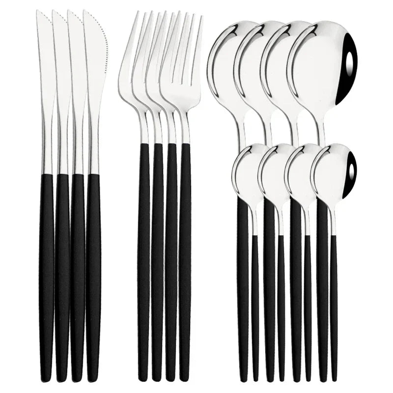 Cravinc 16-Piece Green Silver Stainless Steel Cutlery Set for Dining & Kitchen