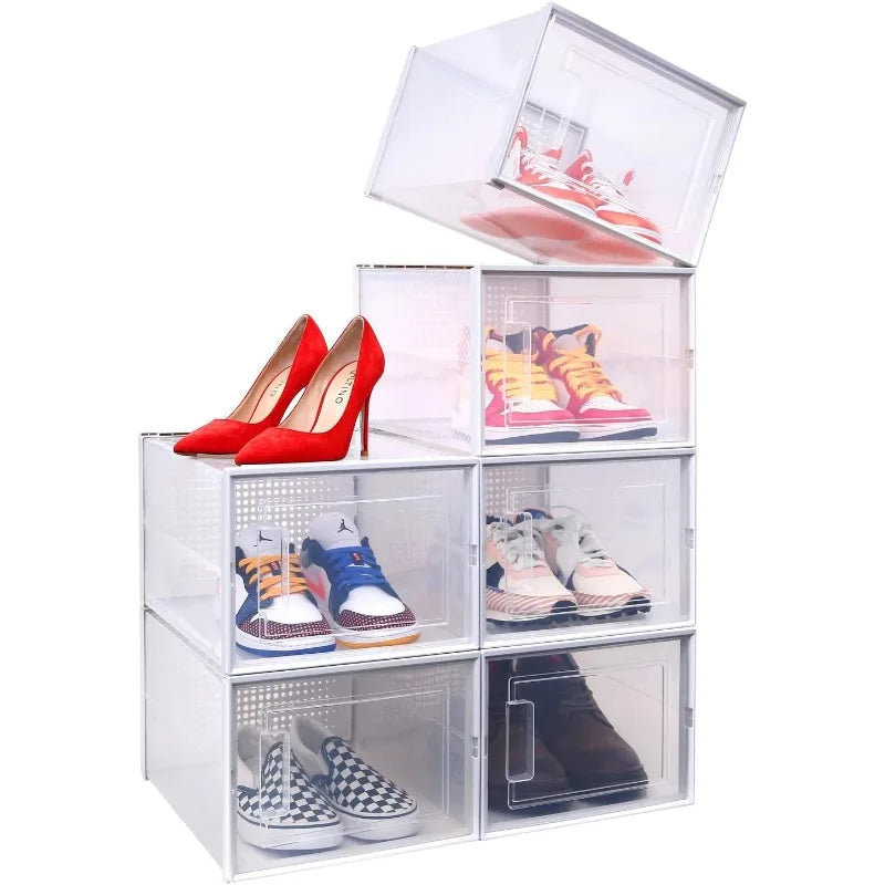 Clear Shoe Box Organizer XL Size Stackable Plastic Containers by Cravinc