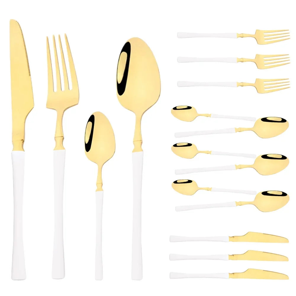 Cravinc 16-Piece Green Gold Stainless Steel Cutlery Set for Elegant Dining