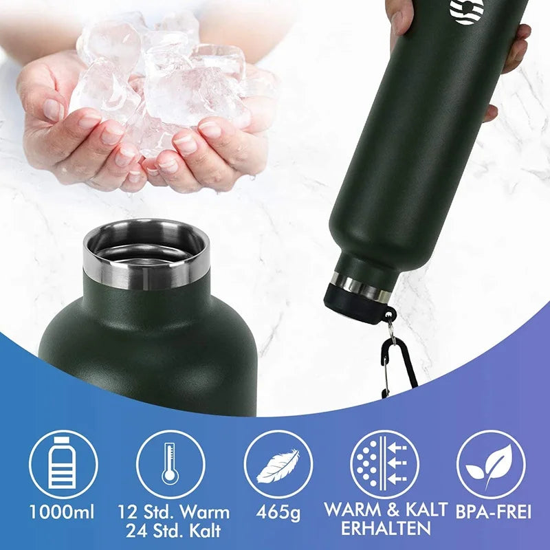 Cravinc 1000ml Stainless Steel Vacuum Thermos Sports Water Bottle