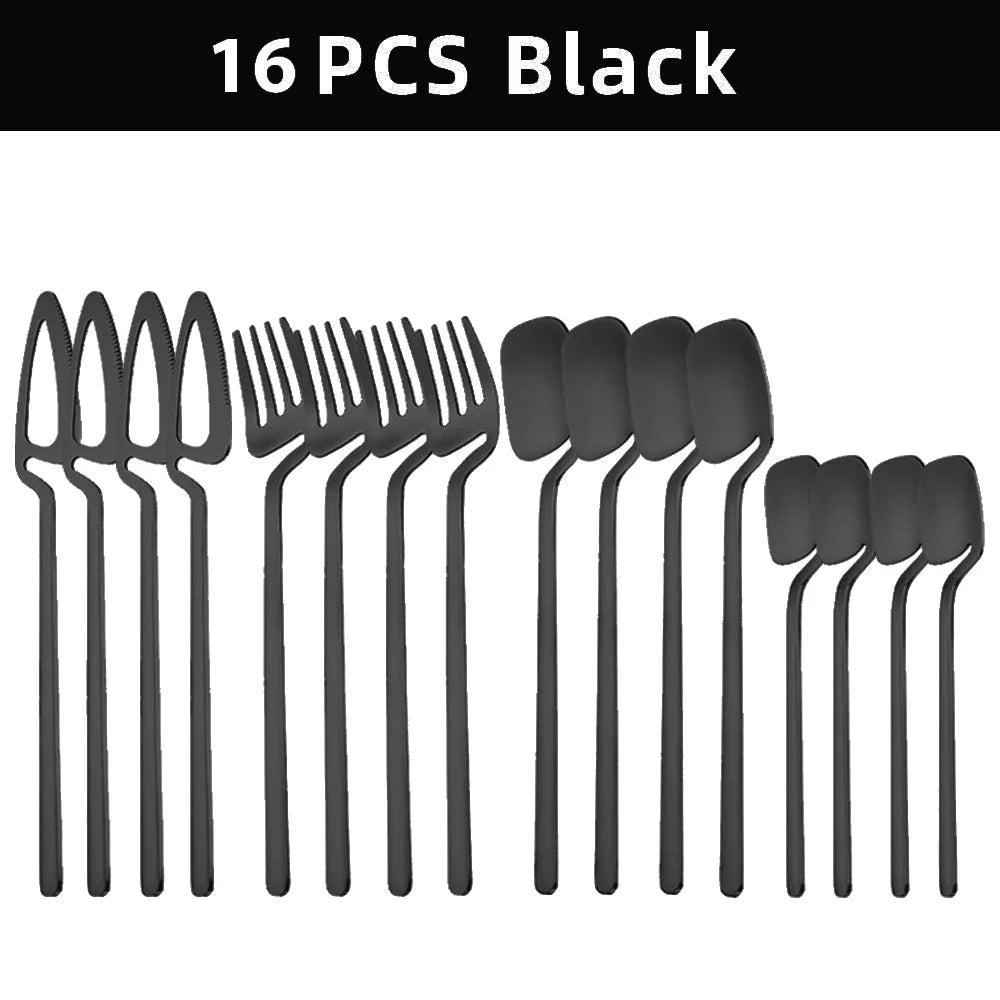 Cravinc 16-Piece Black Stainless Steel Cutlery Set - Dishwasher Safe Western Steak Tableware