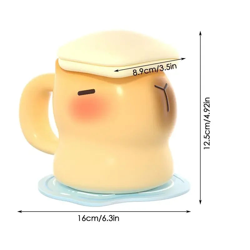 Capybara Coffee Cup Set with Coaster and Lid by Cravinc - 400ml Cute Ceramic Mug