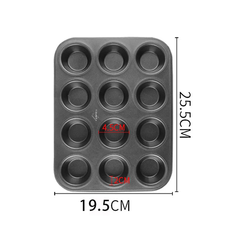 Cravinc 12 Hole Cupcake Baking Mold Carbon Steel Bakeware Muffin Tray Kitchen Accessories