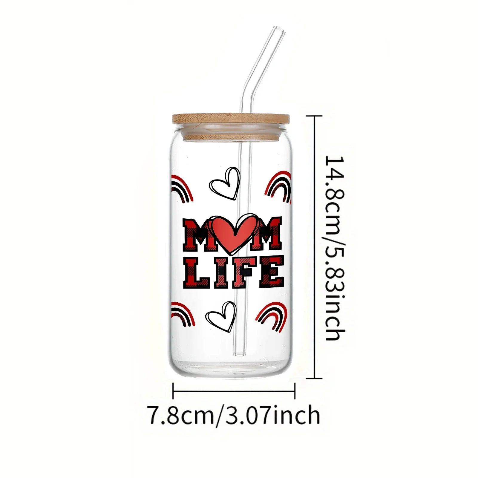 Cravinc 16oz Sublimation Glass Can with Bamboo Lid & Straw - Mother's Day Gift