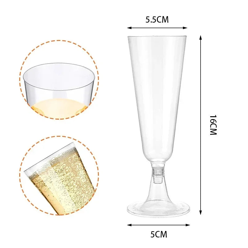 Cravinc 150ml Clear Plastic Champagne Flutes 25pcs - Wedding Party Toasting Glasses