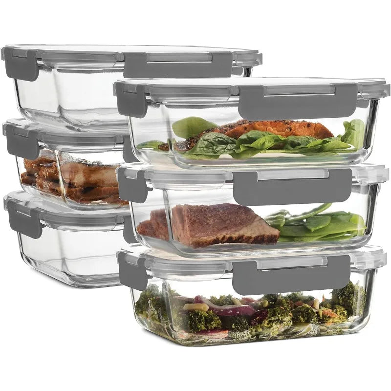 Cravinc 12-Piece Glass Food Storage Containers Set, 32oz Capacity - 100% Leakproof Hinged Locking Lids