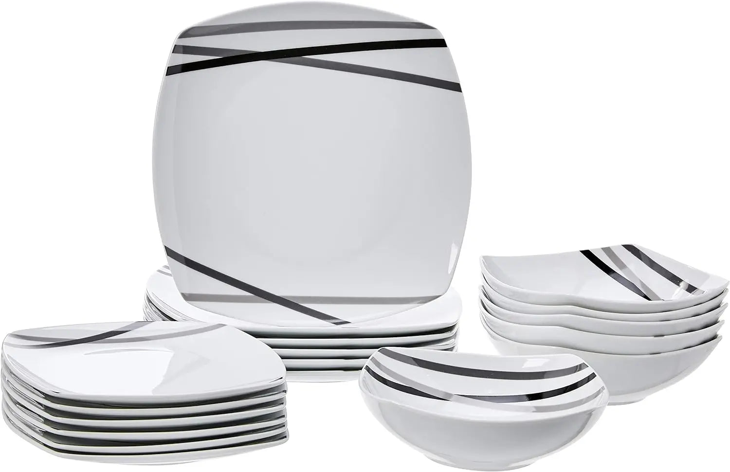 Cravinc 18-Piece Modern Beams Dinnerware Set - Service for 6 - Square Plates and Bowls