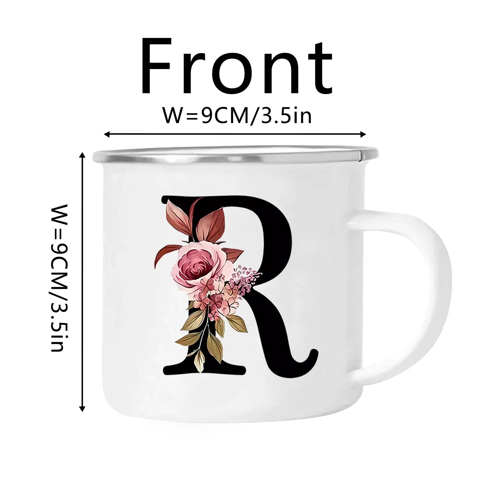 Cravinc 12oz Floral Letters Enamel Coffee Mug with Handle for Camping and Travel