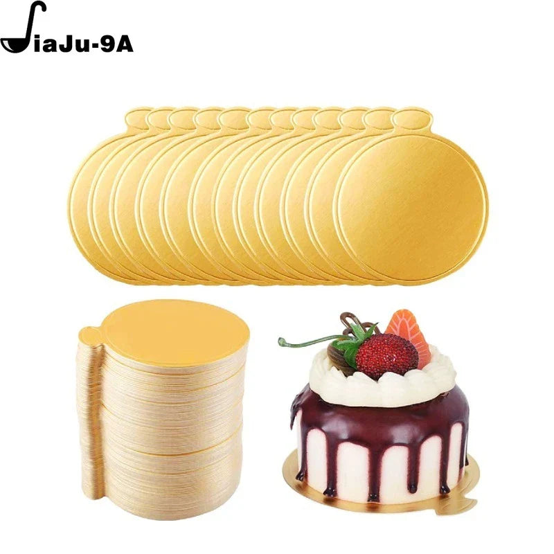 Cravinc 100 Pcs Golden Cake Base 8/9cm Disposable Dessert Board Baking Accessories