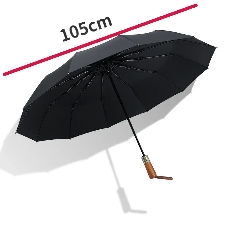 Cravinc 12-Bone Wind-Resistant Automatic Umbrella with Black Glue Sunscreen