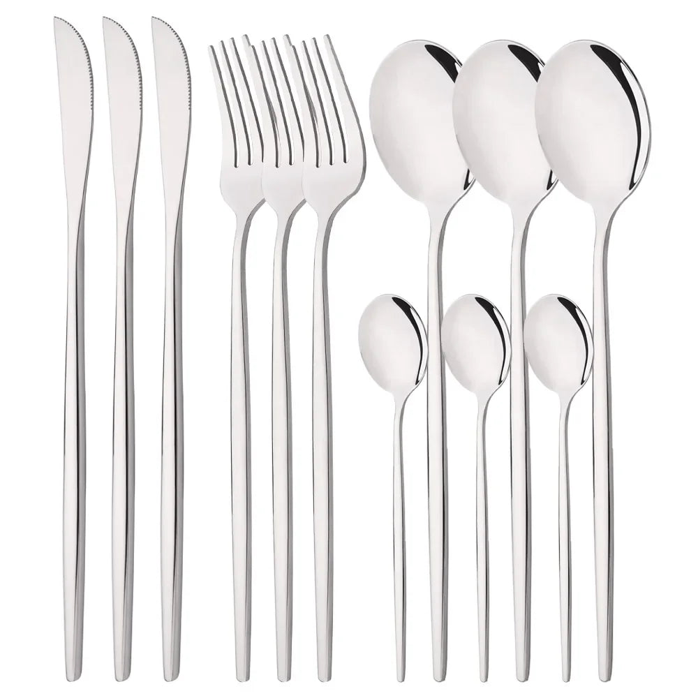 Cravinc 12Pcs Rainbow Silverware Cutlery Set Stainless Steel Luxury Flatware Fork Spoon Knife