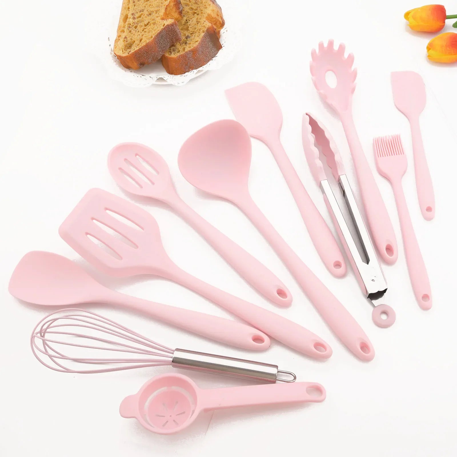 Cravinc 12-Piece Pink Silicone Kitchen Utensils Set in Branded Box