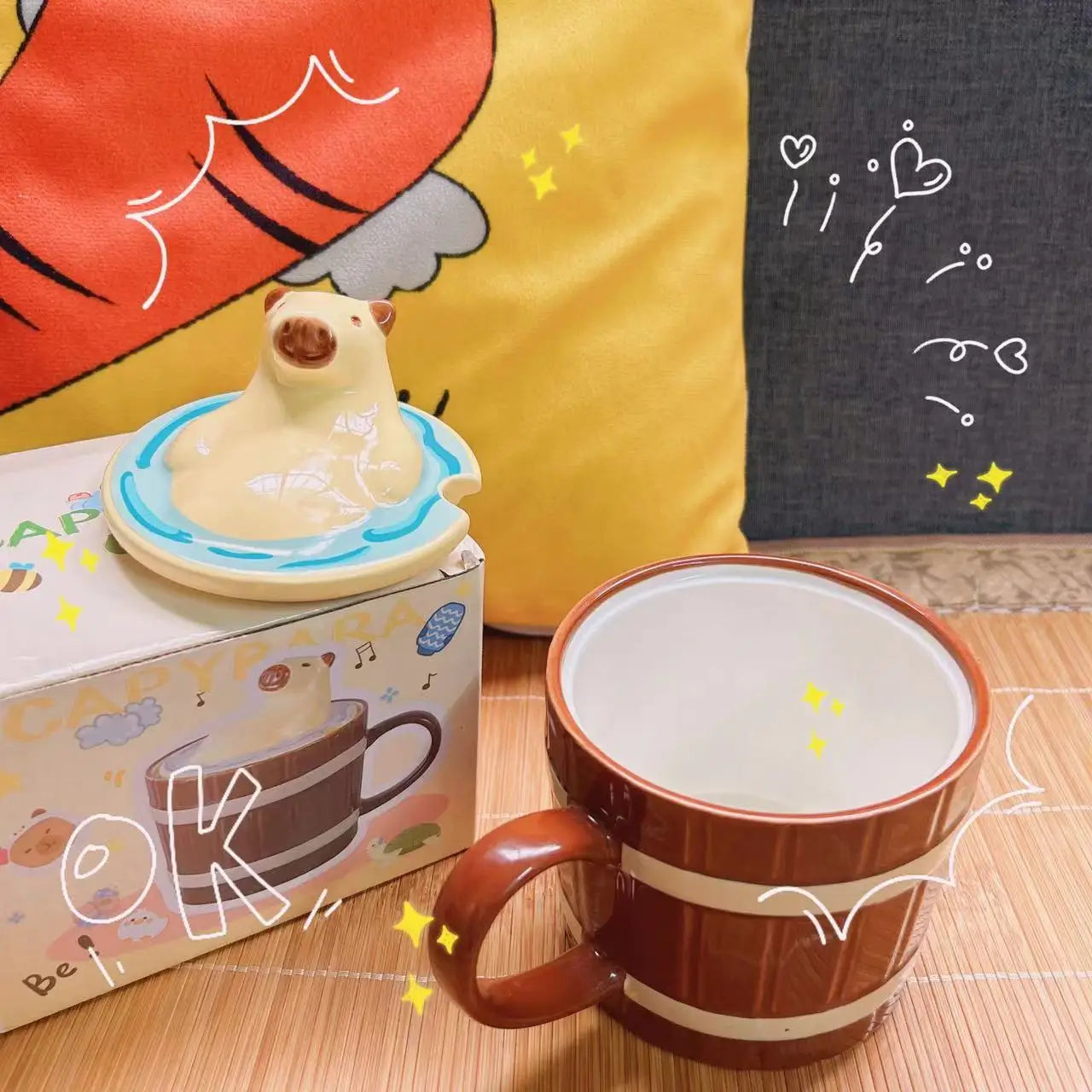 Capybara Cup for Tea Coffee Mug with Lid and Spoon Cute Cartoon Animal Design