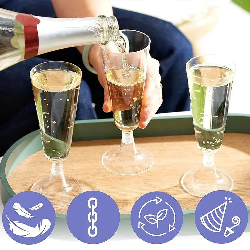 Cravinc 150ml Clear Plastic Champagne Flutes 25pcs - Wedding Party Toasting Glasses