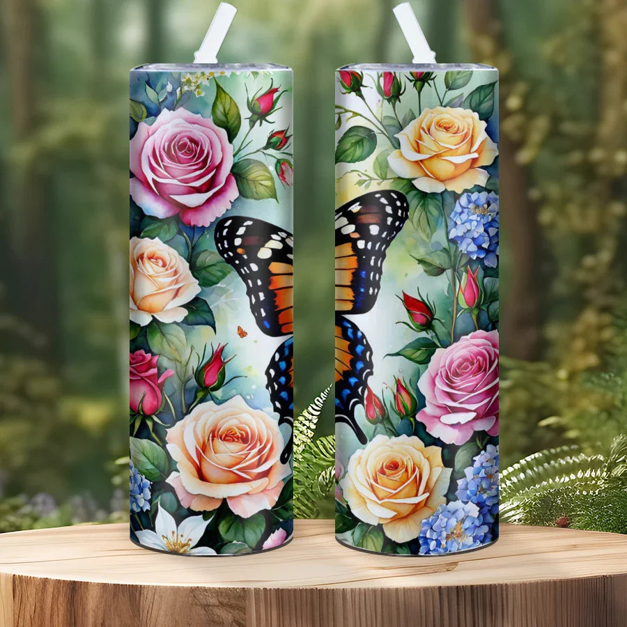 Colorful Butterfly Maple Leaf Flower Stainless Steel Water Bottle by Cravinc