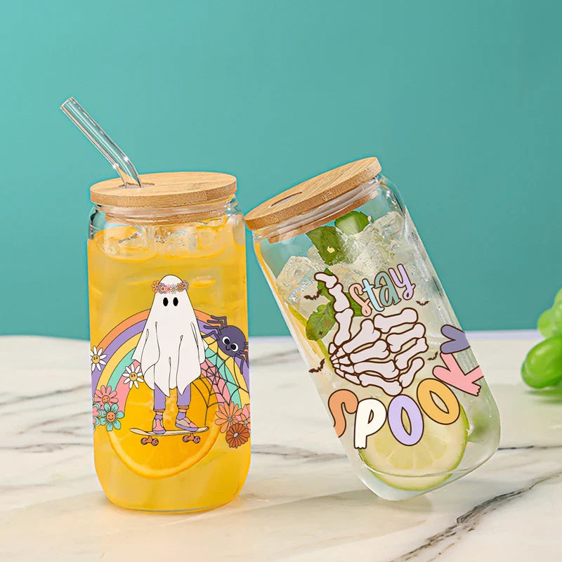 Cravinc "Stay Spooky" Glass Mason Can with Bamboo Lid & Straw