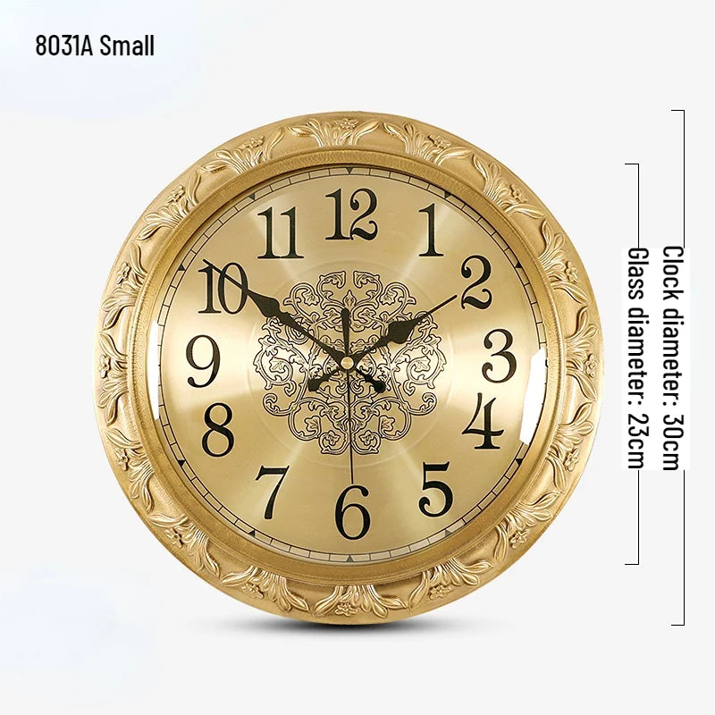 Brass Wall Clock with Relief Design - Cravinc Luxury American Style Home Decor