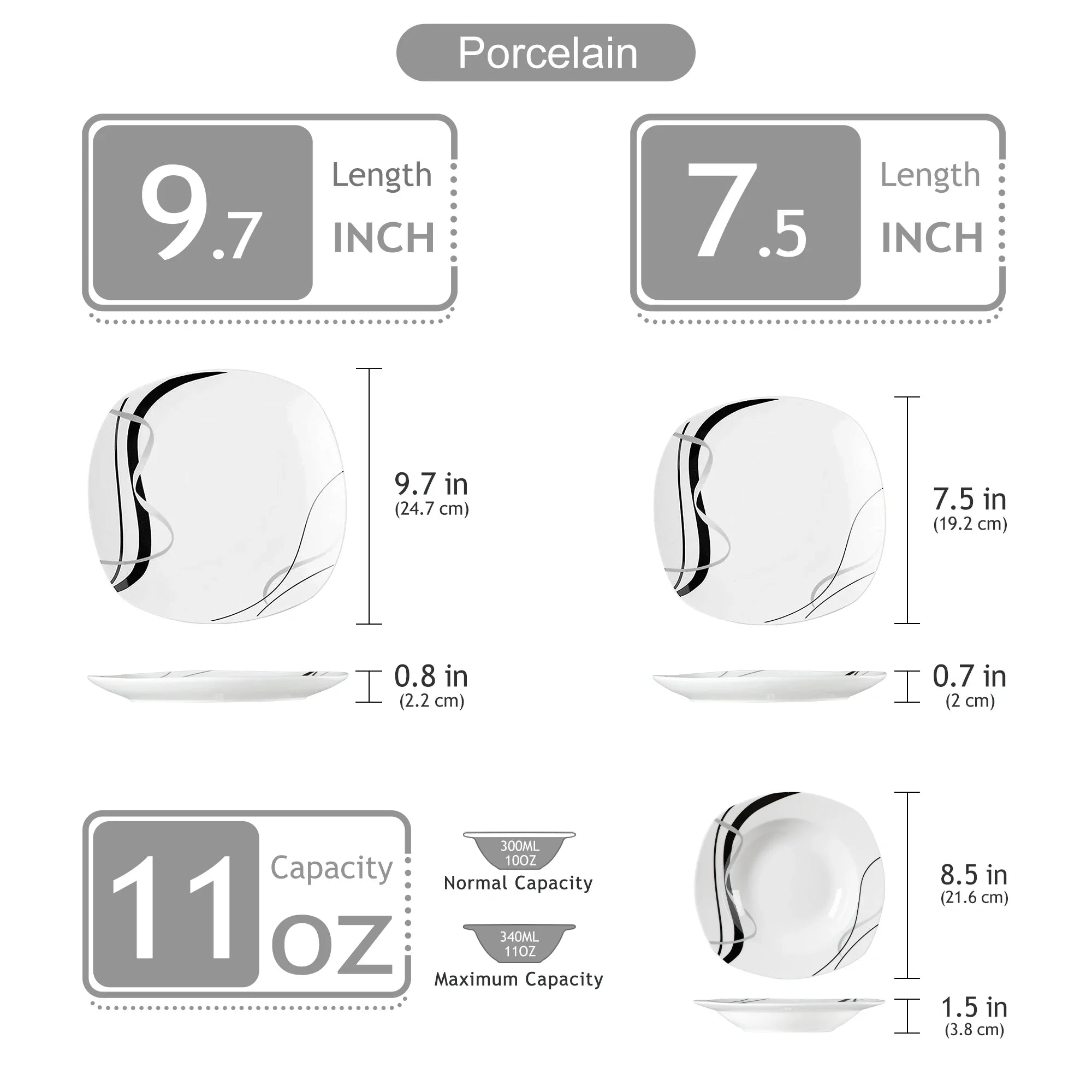 Cravinc 18-Piece Porcelain Ceramic Black Line Tableware Set