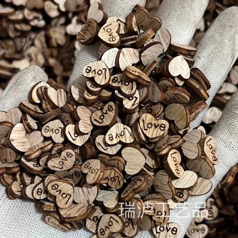 Cravinc 100Pcs Wooden Love Heart Table Scatter Wedding Party DIY Decor