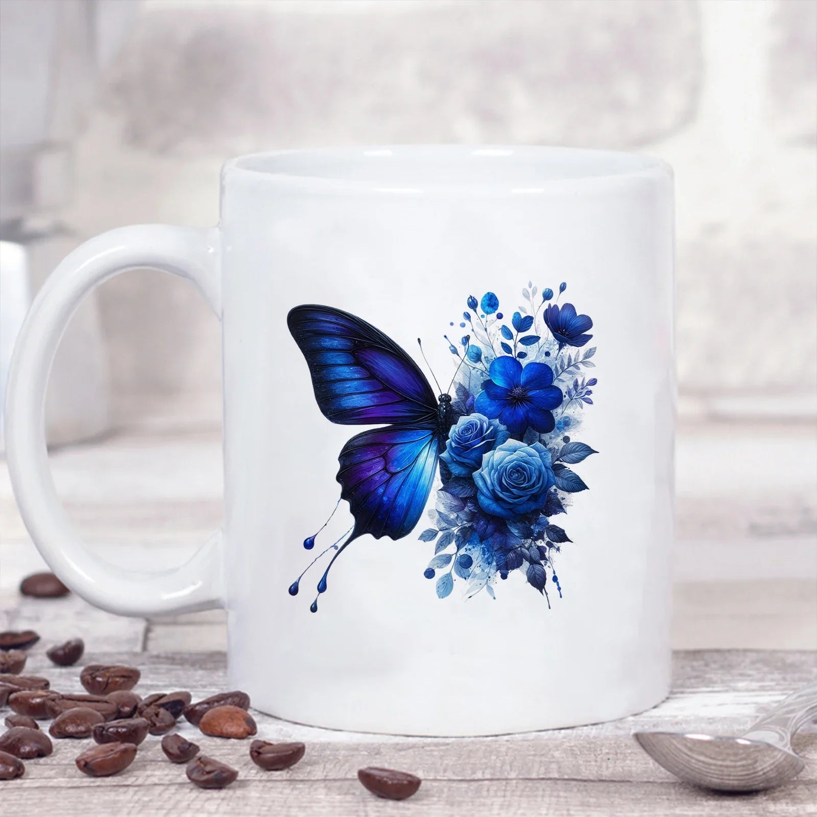 Cravinc 11oz Butterfly Pattern Ceramic Coffee Mug - Colorful Kitchen Drinkware