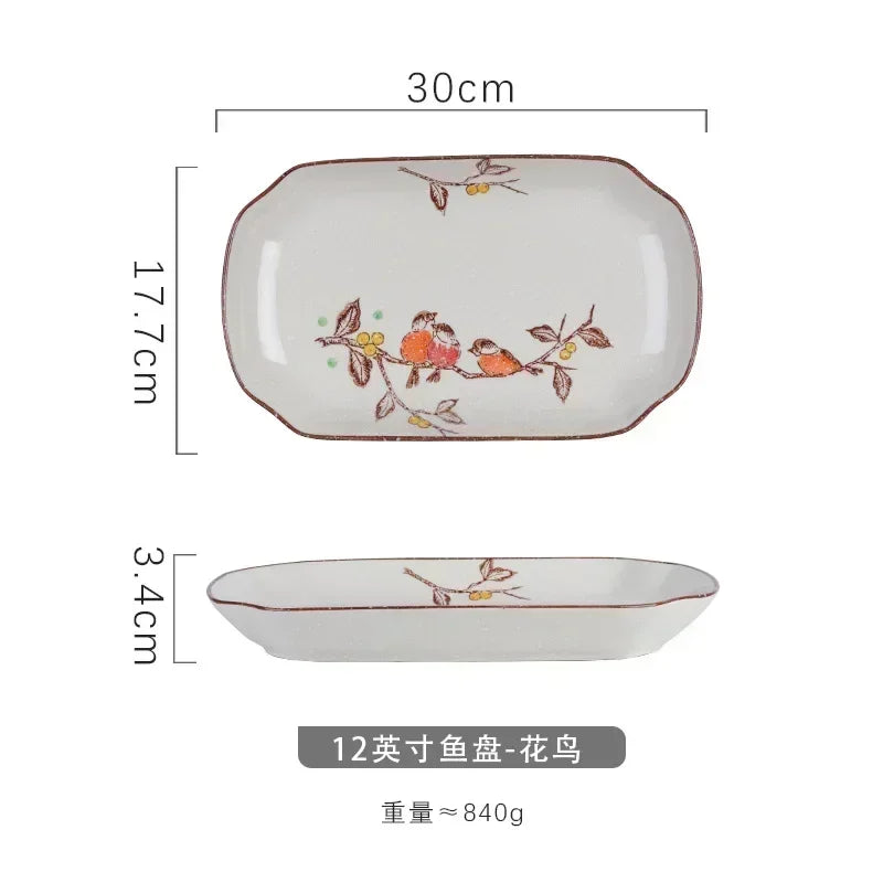 Cravinc 12 Inch Fish Plate, Japanese Underglaze Colored Ceramic Sushi Tableware