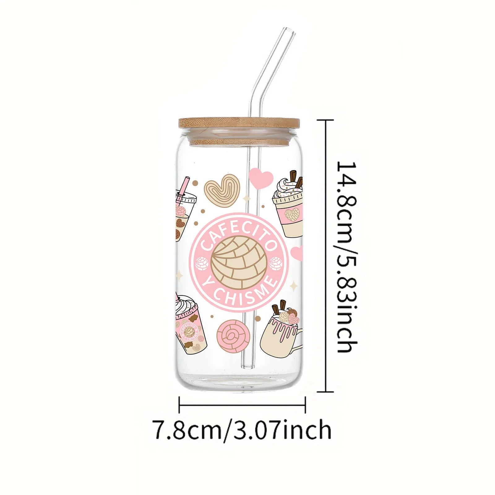 Cravinc 16oz Bamboo Lid Can Shaped Glass Cup Cute Tumbler Gift