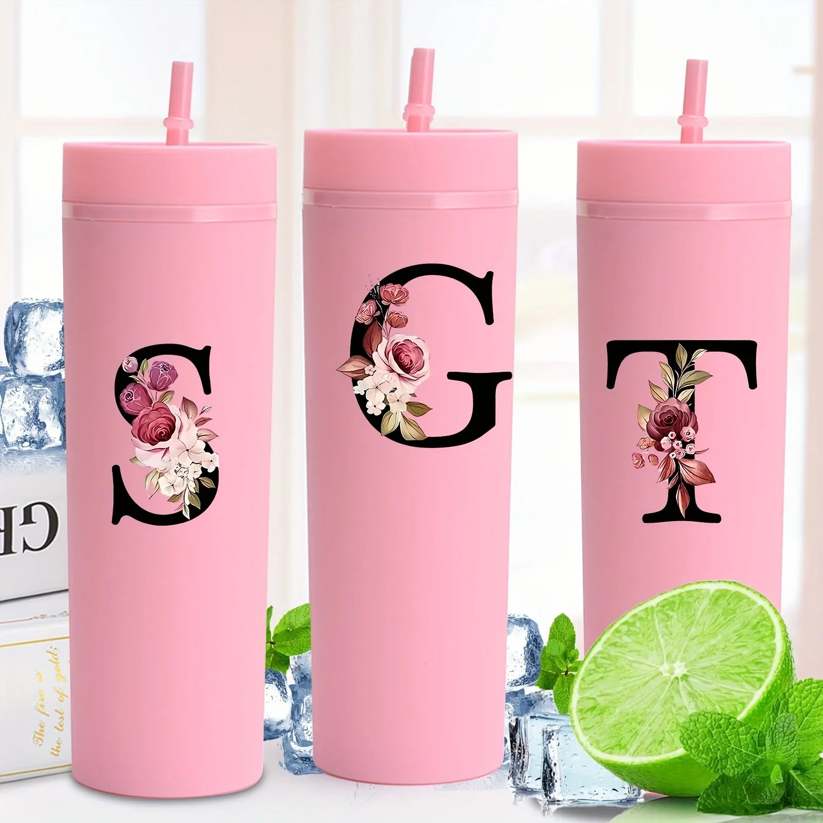 Cravinc 16oz Flower Pattern Plastic Water Bottle - Beverage Cup Gift