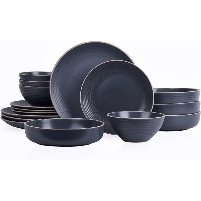 Cravinc 16-Piece Stoneware Dinnerware Set for 4, Modern Round Plates & Bowls