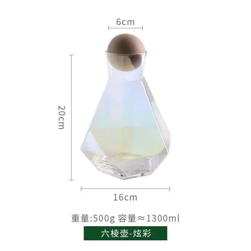 Cravinc 1300ml Hexagonal Glass Kettle for Cold Water, Juice, Tea, and More