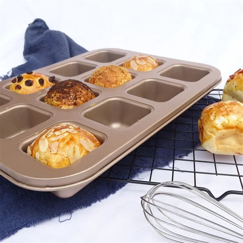 Cravinc 12-Cup Square Mini Cake Mold for Baking Muffins and Bread