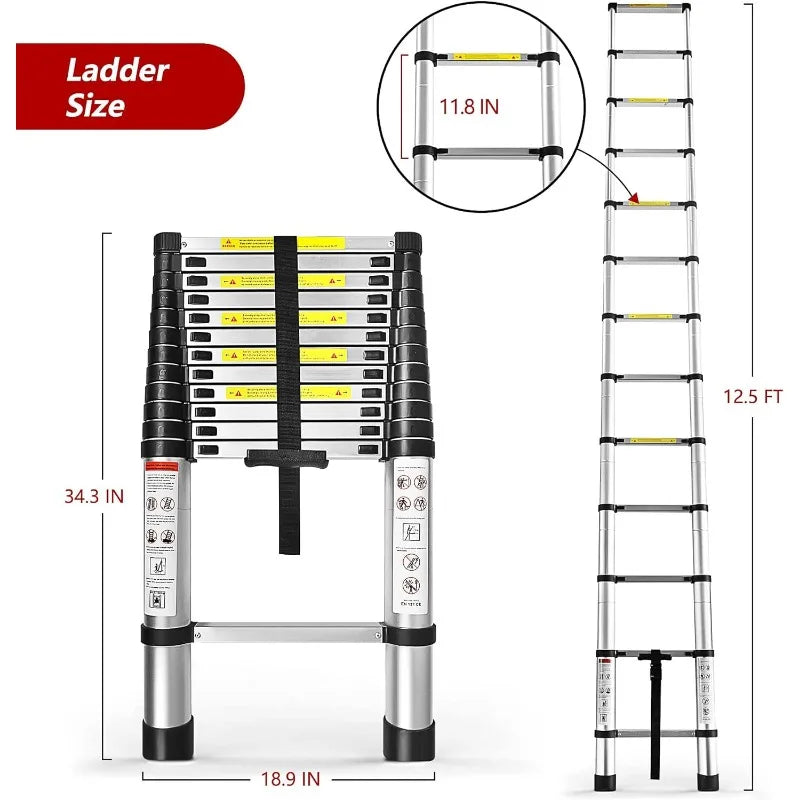 Cravinc 14.5FT Telescoping Heavy Duty Aluminum Ladder 330 LBS Load Capacity Extension Ladders