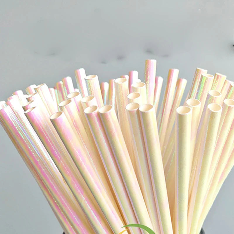 25pcs Cravinc Metallic Foil Paper Straws: Glitter Rainbow Birthday Wedding Cake Pop