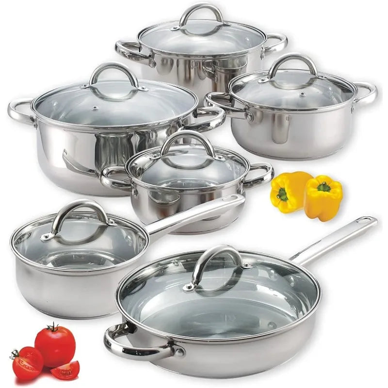 Cravinc 12-Piece Stainless Steel Cookware Set, Silver