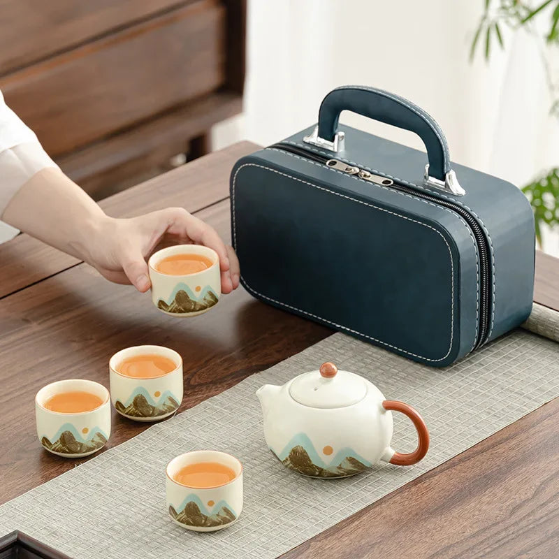 Ceramic Travel Tea Set by Cravinc: Portable Kung Fu Tea Set with Kuaike Cup