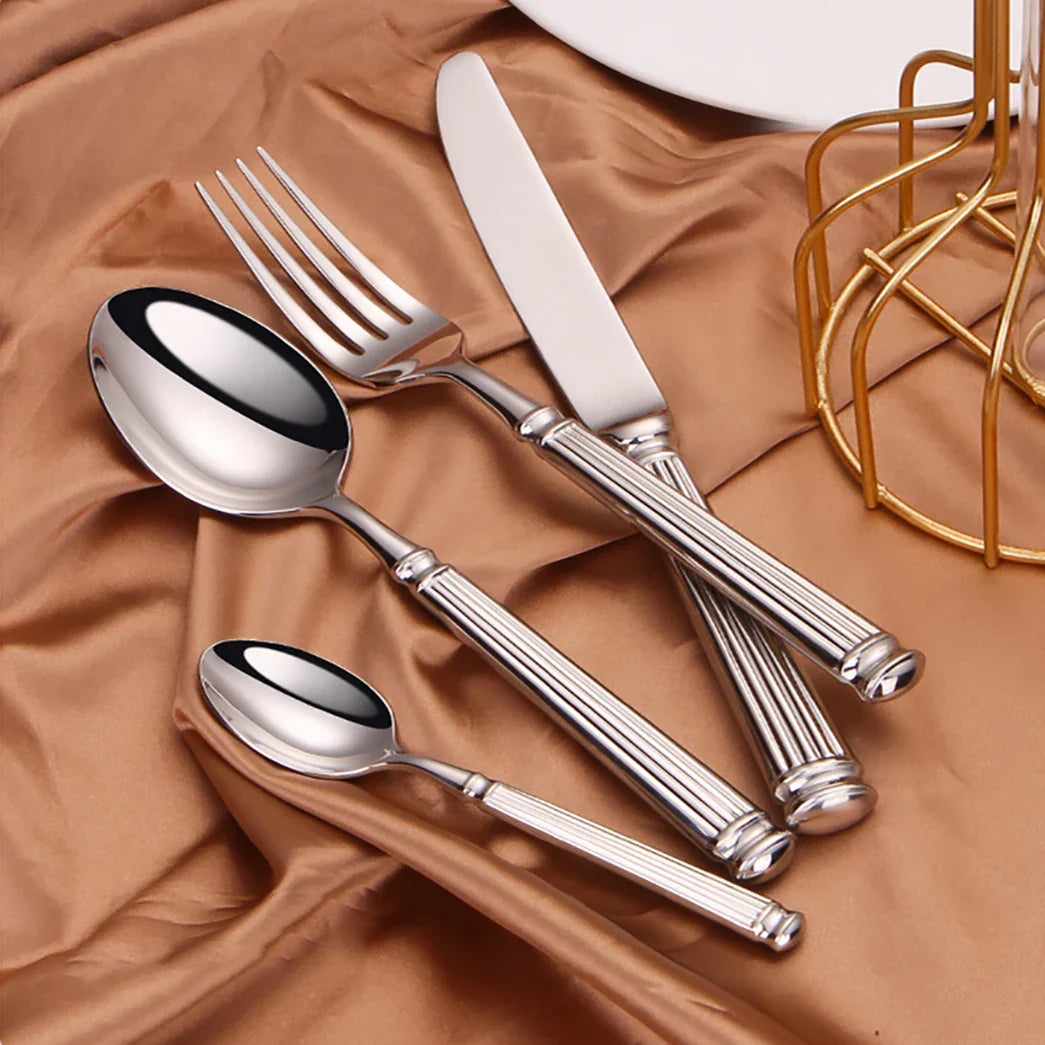 Cravinc 16-Piece Stainless Steel Luxury Cutlery Set - Elegant Silver Dinnerware