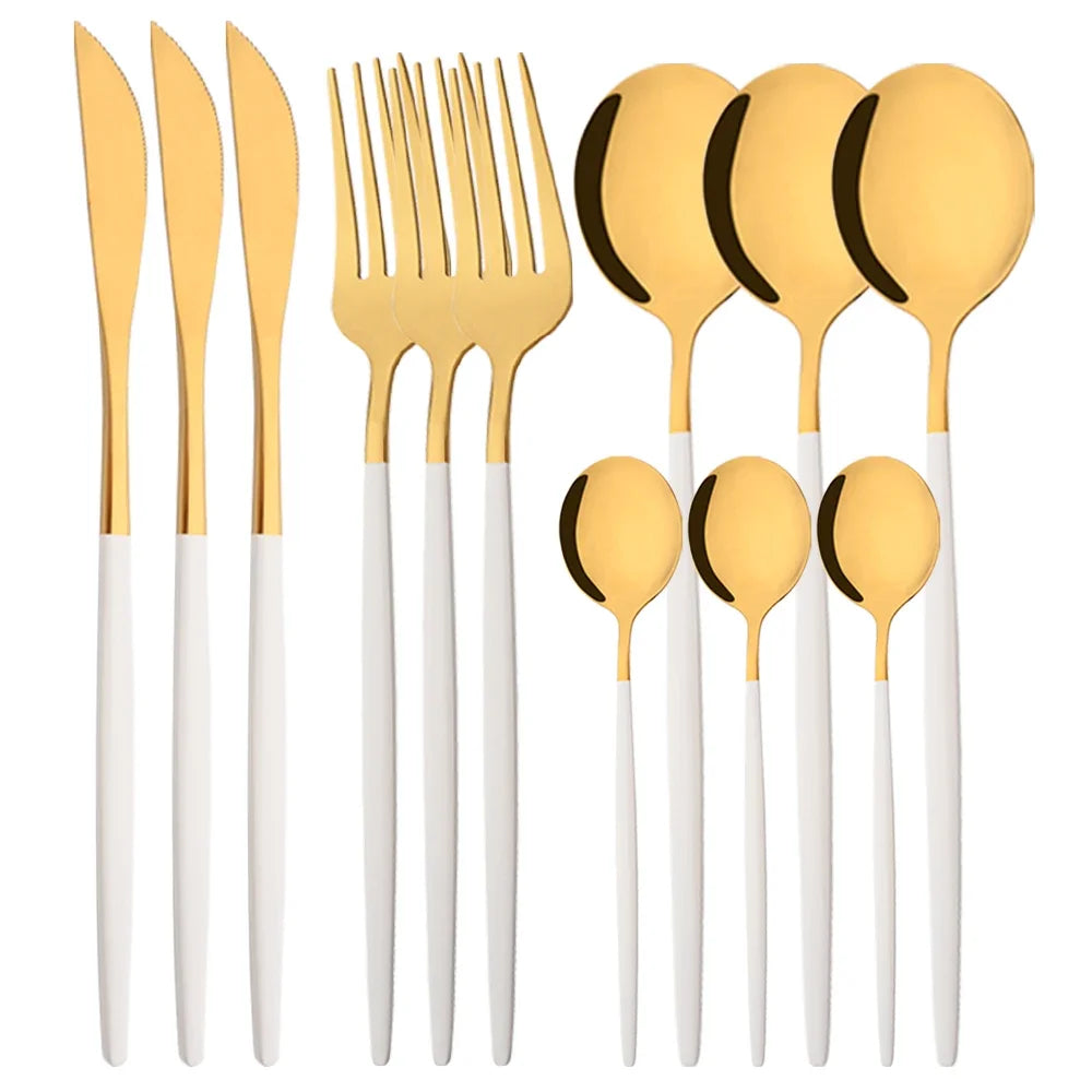 Cravinc 12Pcs Rainbow Silverware Cutlery Set Stainless Steel Luxury Flatware Fork Spoon Knife