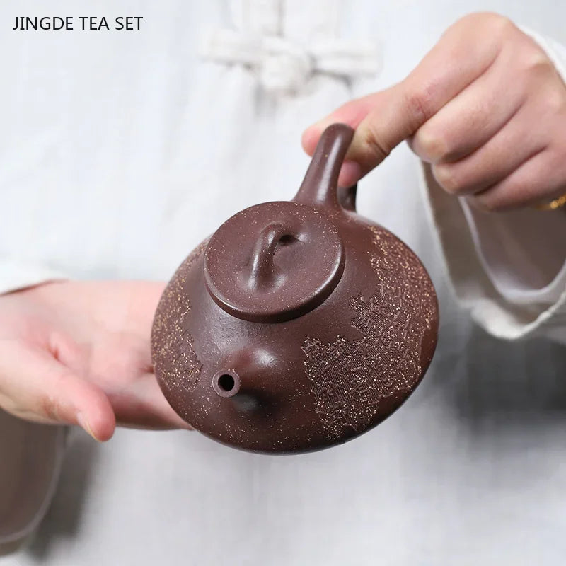 200ml Yixing Purple Clay Hand-Painted Teapot with Filter, Stone Scoop, and Tea Set