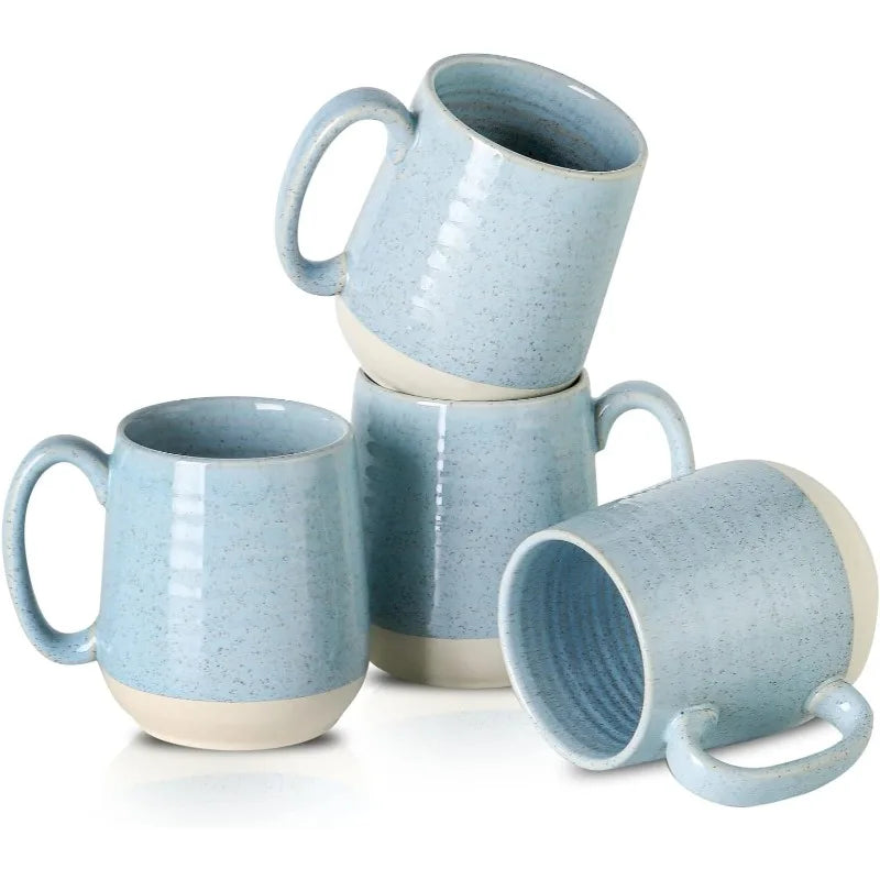 Cravinc 15 oz Ceramic Coffee Mugs Set of 4 - Porcelain Latte Cups with Handle