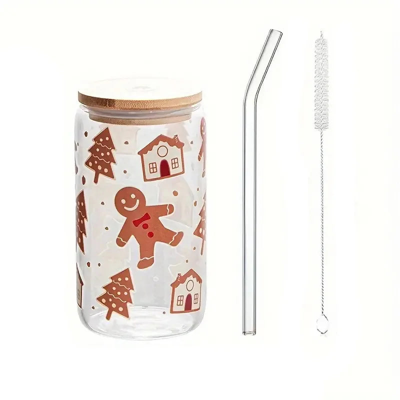 Cravinc 16oz Gingerbread Man Glass with Bamboo Lid & Custom Sticker