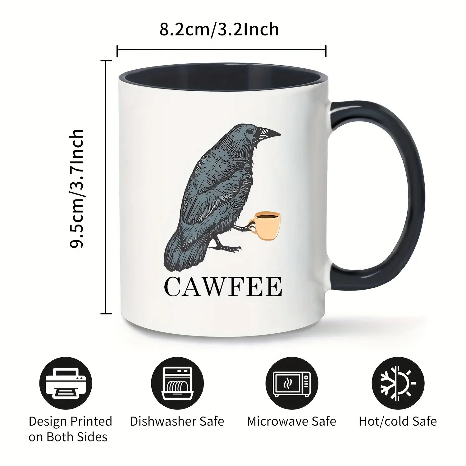 Cawfee Crow Mug: Funny Bird Lover Art 11oz Ceramic Cup, Gift Box - Cravinc Brand