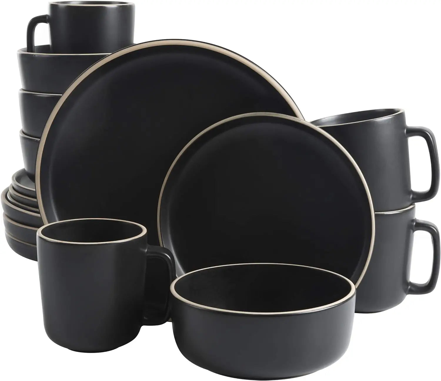 Cravinc 16-Piece Round Matte Stoneware Dinnerware Set for 4, Green