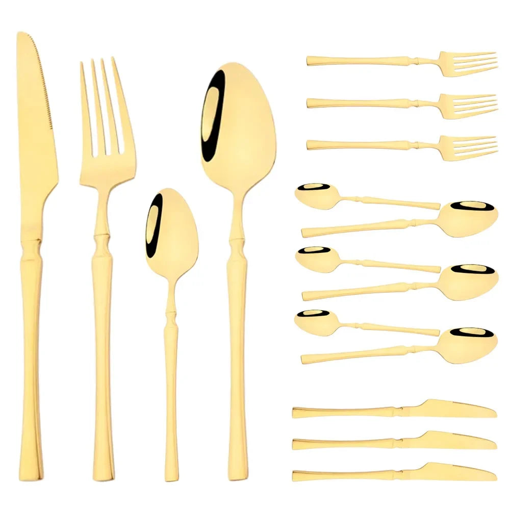 Cravinc 16-Piece Green Gold Stainless Steel Cutlery Set for Elegant Dining