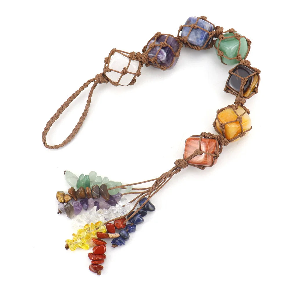 Colorful Crystal Raw Stone Weaving Car Hanging Decoration by Cravinc